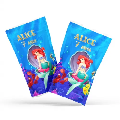 Fini Pequena Sereia Ariel no Saquinho Metalizado Zip Lock