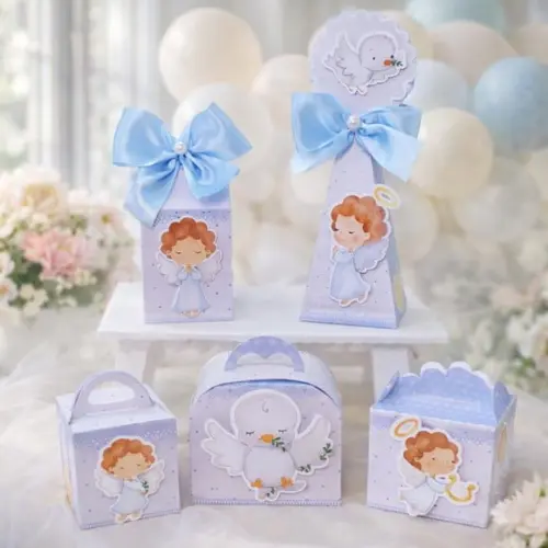 Kit 40 Caixinhas Batizado Menino Lembrancinhas Personalizada