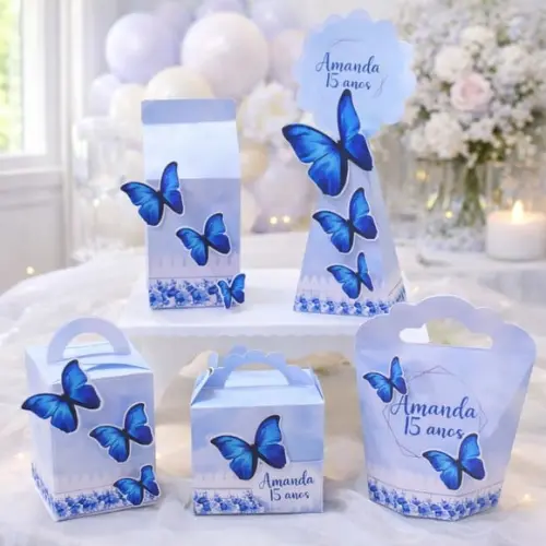 Kit 40 Caixinhas Borboleta Azul Lembrancinhas Personalizadas
