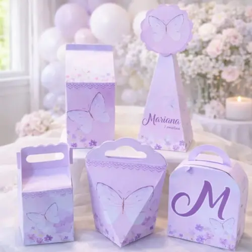 Kit 40 Caixinhas Borboleta Lilás Lembrancinhas Personalizada