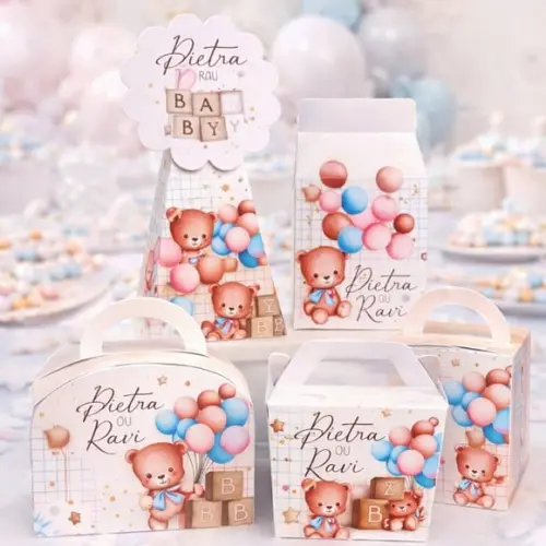 Kit 40 Caixinhas Chá Revelação Personalizadas Lembrancinha