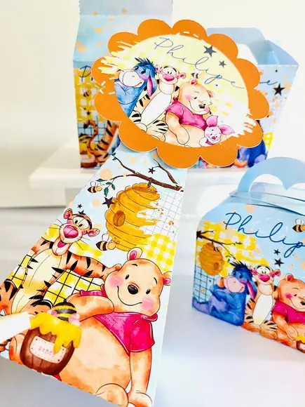 Kit 40 Caixinhas Ursinho Pooh Personalizadas Lembrancinha