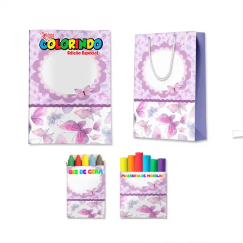 Kit Colorir + Massinha e Sacola Jardim de Borboletas Violeta