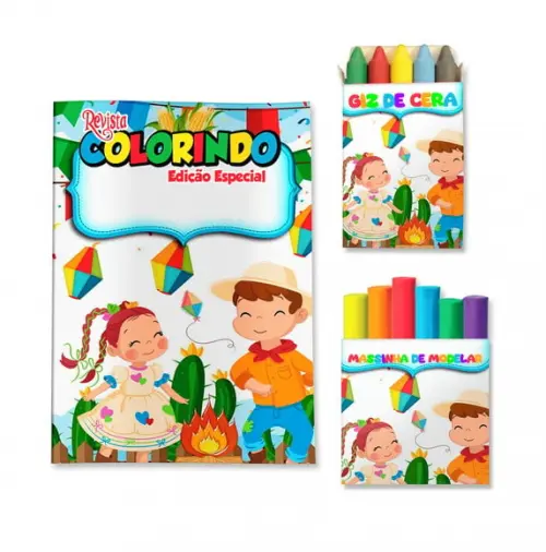 Kit Colorir com Massinha Arraiá Festa Junina Menina Menino