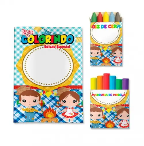 Kit Colorir com Massinha Arraiá Festa Junina Menina Menino