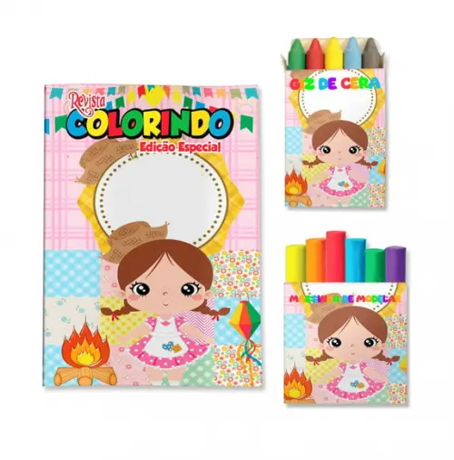 Kit Colorir com Massinha Arraiá Festa Junina Menina Rosa