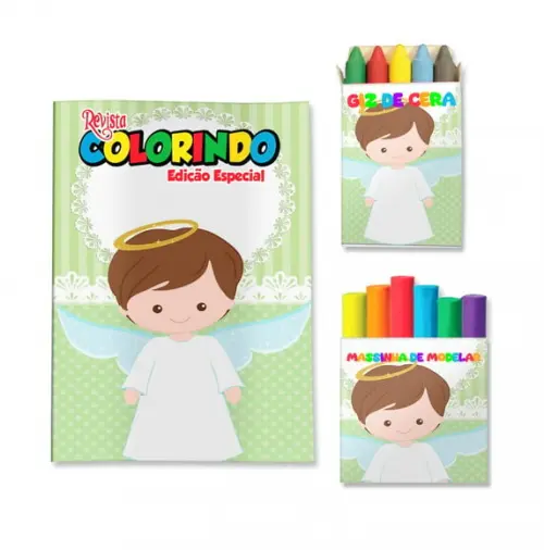 Kit Colorir com Massinha Batizado Menino