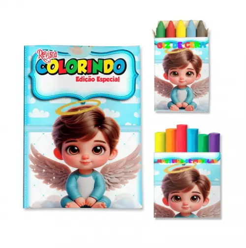 Kit Colorir com Massinha Batizado Menino