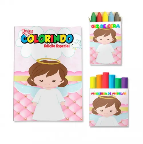 Kit Colorir com Massinha Batizado Rosa Menina
