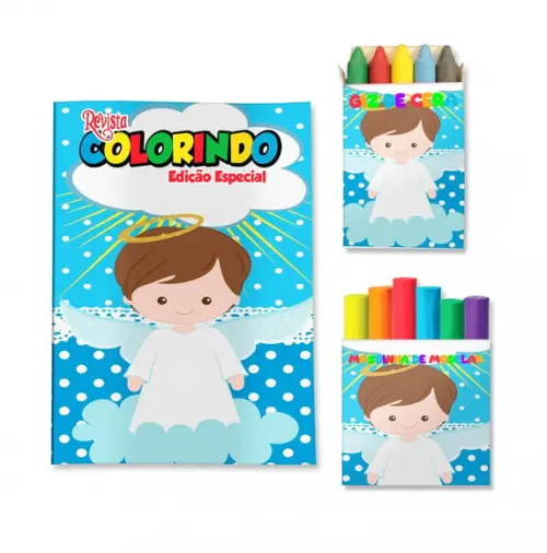 Kit Colorir com Massinha Batizado Menino