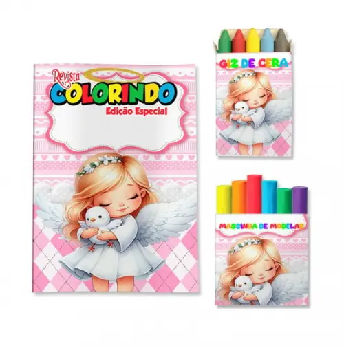 Kit Colorir com Massinha Batizado Rosa Menina