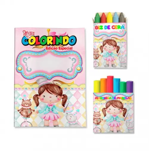 Kit Colorir com Massinha Circo Menina Rosa