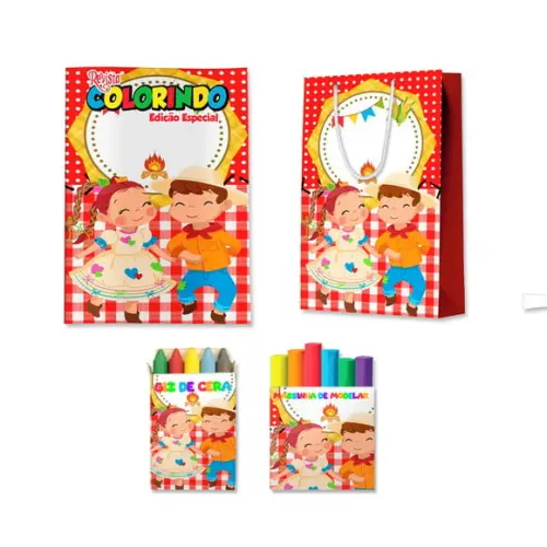 Kit Colorir com Massinha e Sacola Arraiá Festa Junina
