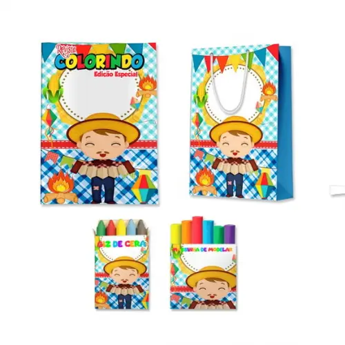 Kit Colorir com Massinha e Sacola Arraiá Festa Junina Menino