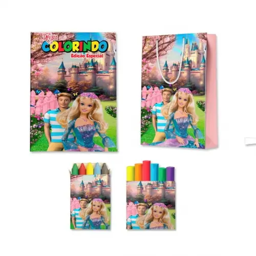 Kit Colorir com Massinha e Sacola Barbie e Ken