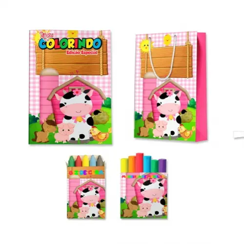 Kit Colorir com Massinha e Sacola Fazendinha Rosa