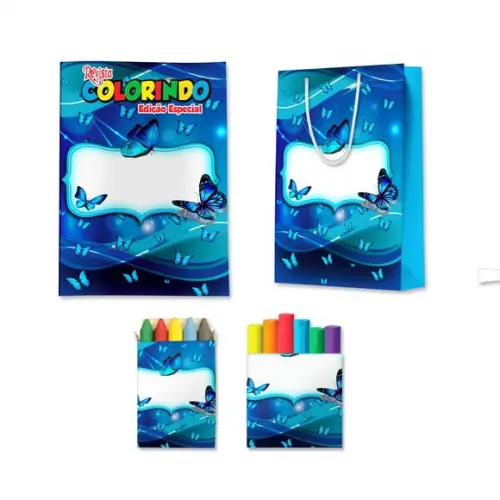 Kit Colorir com Massinha e Sacola Jardim de Borboletas Azul