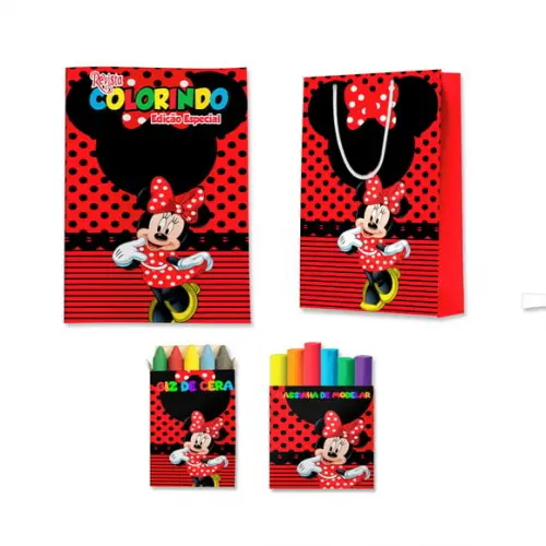 Kit Colorir com Massinha e Sacola Minnie Vermelha