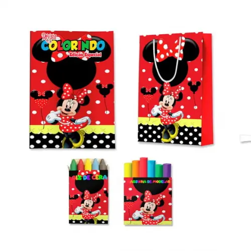 Kit Colorir com Massinha e Sacola Minnie Vermelha