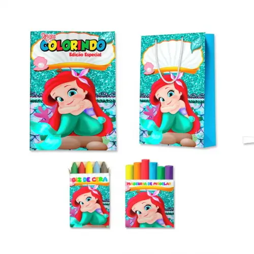 Kit Colorir com Massinha e Sacola Pequena Sereia Ariel Baby