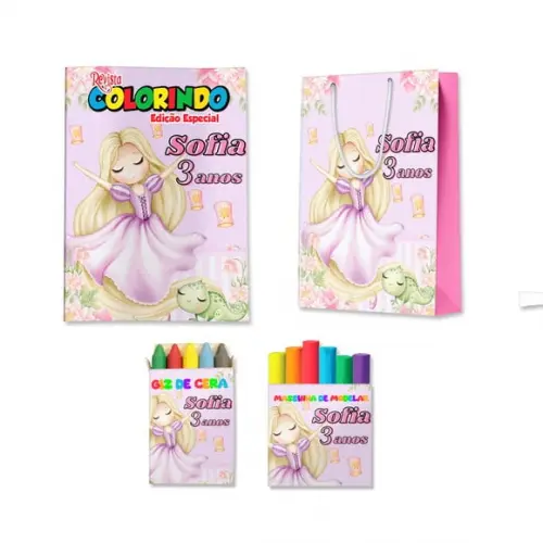 Kit Colorir com Massinha e Sacola Rapunzel Enrolados