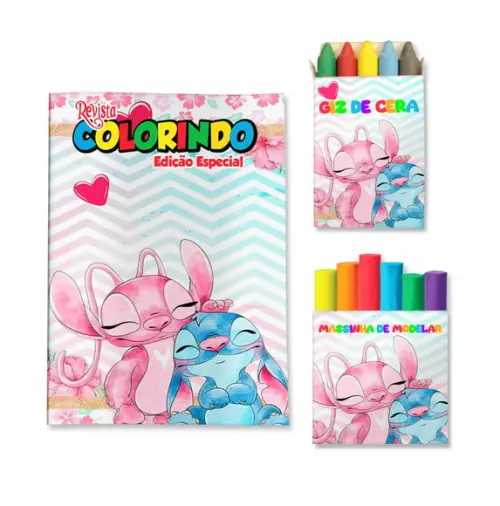 Kit Colorir com Massinha Stitch e Angel