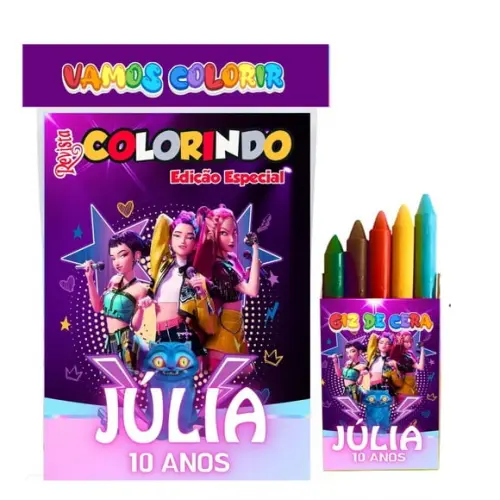 Kit Colorir Guerreiras do Kpop com Giz Personalizado 14x10cm