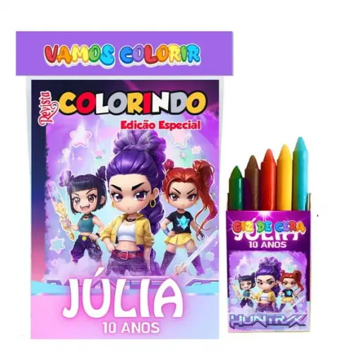 Kit Colorir Guerreiras do Kpop com Giz Personalizado 14x10cm