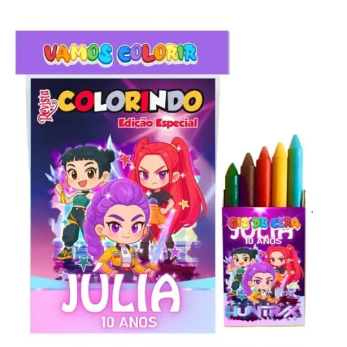 Kit Colorir Guerreiras do Kpop com Giz Personalizado 14x10cm