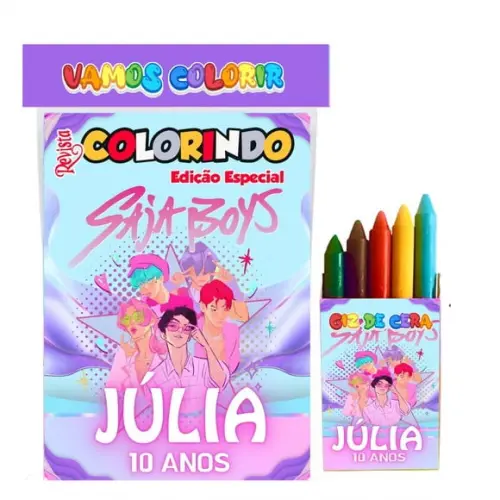 Kit Colorir Saja Boys Kpop com Giz Personalizado Tam 14x10cm