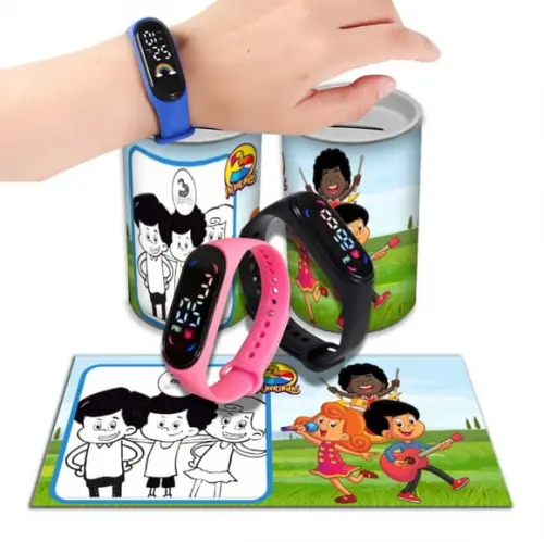 Kit Lembrancinha 3 Palavrinhas Relógio + Cofre Personalizado