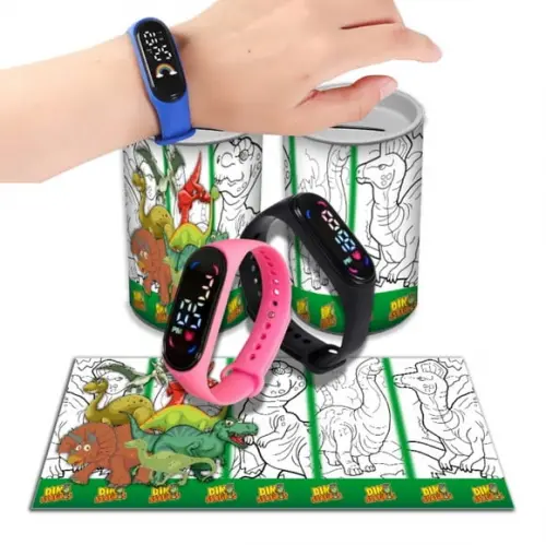 Kit Lembrancinha Dino Baby Relógio + Cofrinho Personalizado