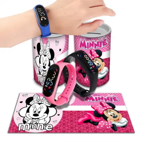 Kit Lembrancinha Minnie Relógio + Cofrinho Personalizado