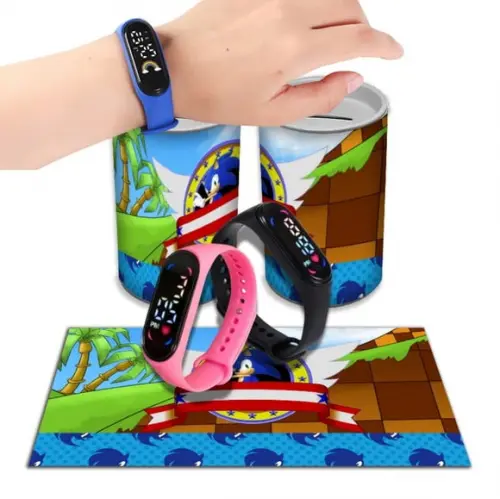Kit Lembrancinha Sonic Relógio + Cofrinho Personalizado