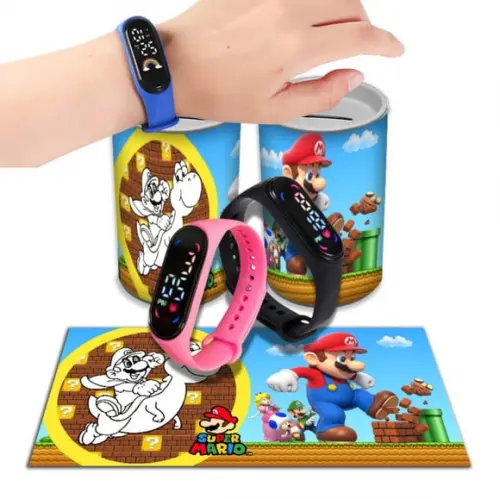 Kit Lembrancinha Super Mario Relógio + Cofrinho
