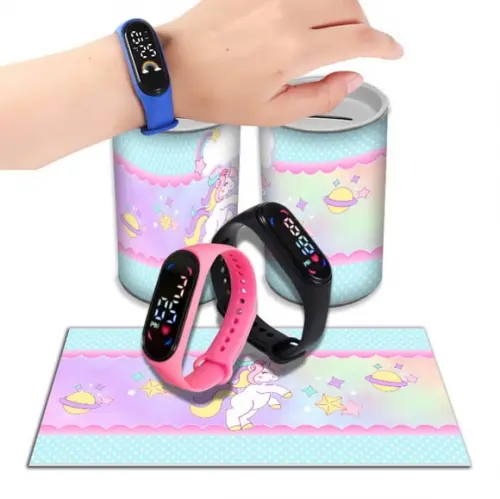 Kit Lembrancinha Unicórnio Relógio + Cofrinho Personalizado