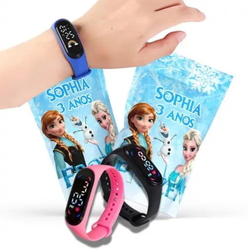 Lembrancinha Frozen com Relógio no Saquinho Metalizado