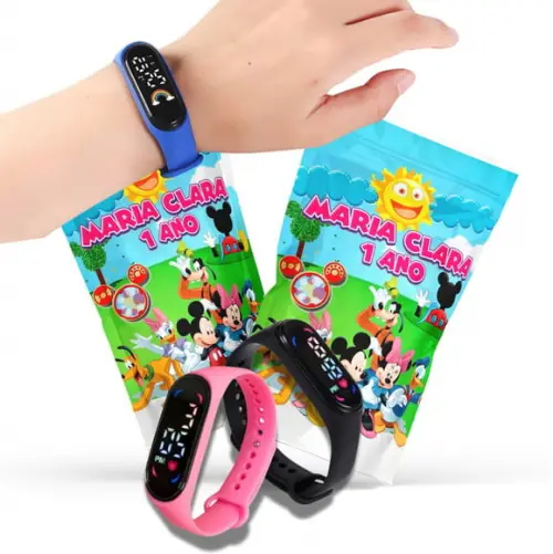 Lembrancinha Mickey com Relógio no Saquinho Metalizado