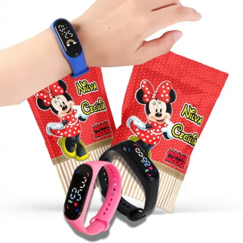 Lembrancinha Minnie Vermelha com Relógio no Saquinho