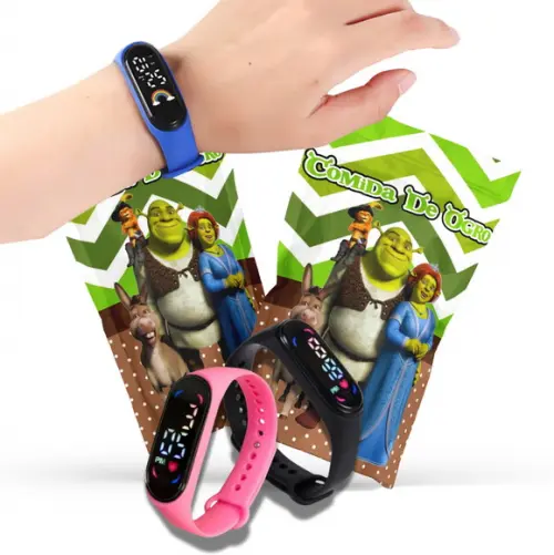 Lembrancinha Shrek com Relógio no Saquinho Metalizado