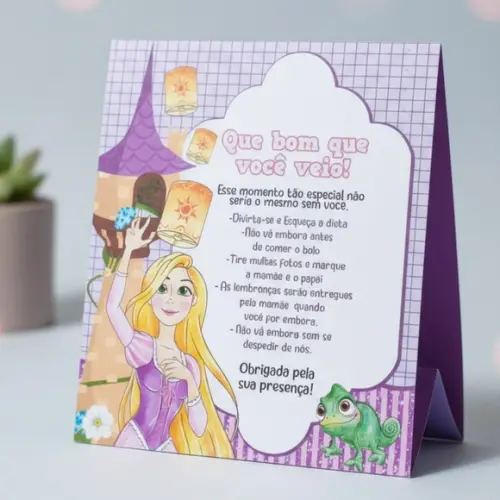 Placa de Agradecimento Rapunzel Enrolados Centro de Mesa