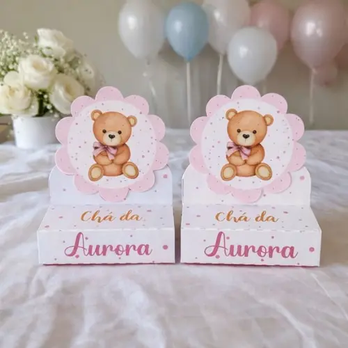 Porta Bis Duplo Chá de Bebê Ursinha Rosa