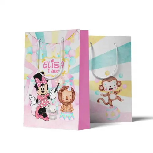 Sacolinha Personalizada Circo da Minnie Rosa