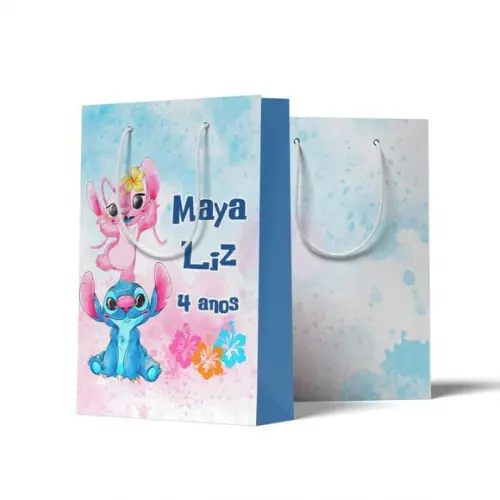 Sacolinha Personalizada Stitch e Angel