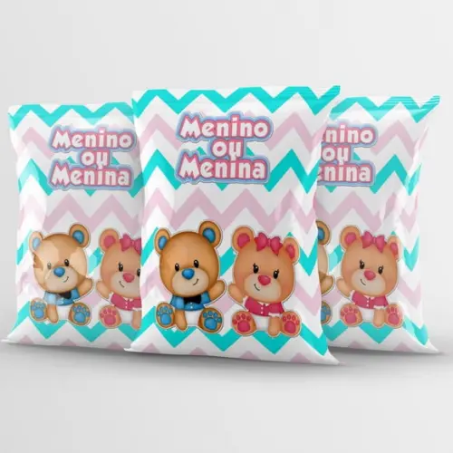 Saquinho Personalizado Chá Revelação Ursinho Azul e Rosa