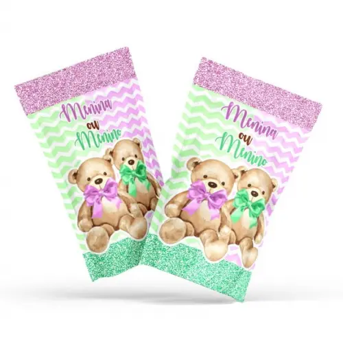 Saquinho Zip Lock Chá Revelação Ursinhos Lilás | G 12 X20 cm