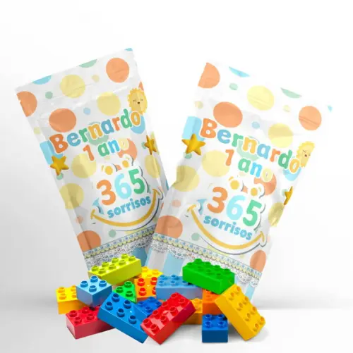 Saquinho Metalizado Ziplock Blocos de Montar 365 Sorrisos no Personalizado | Lembrancinha Festa Infantil