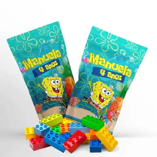 Saquinho Metalizado Ziplock Blocos de Montar Bob Esponja no Zip Lock Personalizado | Lembrancinha Festa Infantil