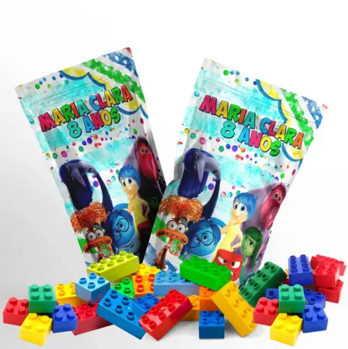 Saquinho Metalizado Ziplock Blocos de Montar Divertidamente no Personalizado | Lembrancinha Festa Infantil