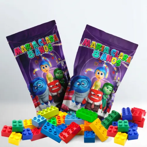 Saquinho Metalizado Ziplock Blocos de Montar Divertidamente no Personalizado | Lembrancinha Festa Infantil